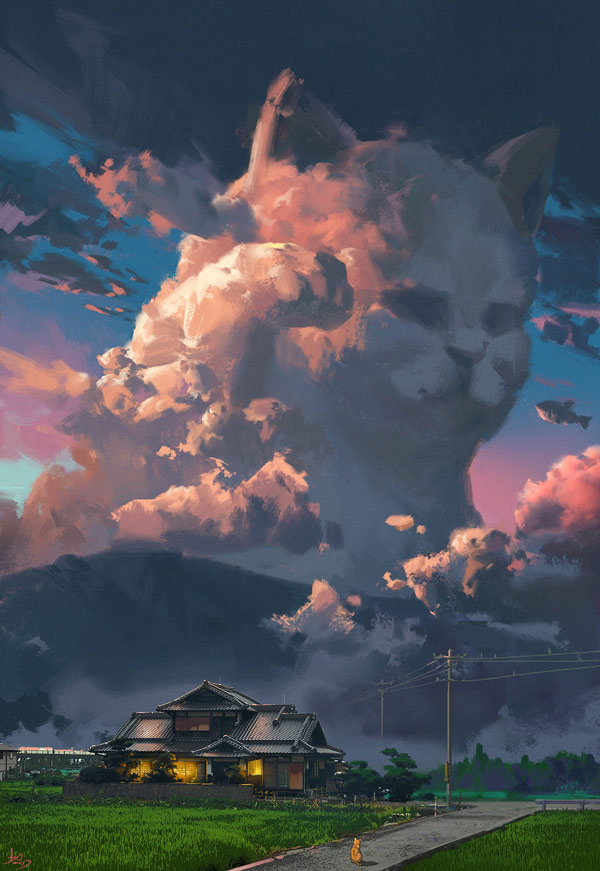 cloud shaped like cat art