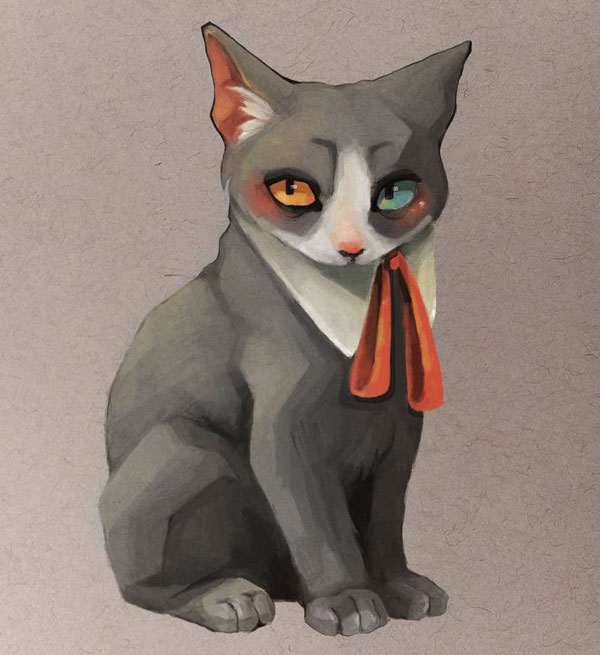 cat with red scarf art