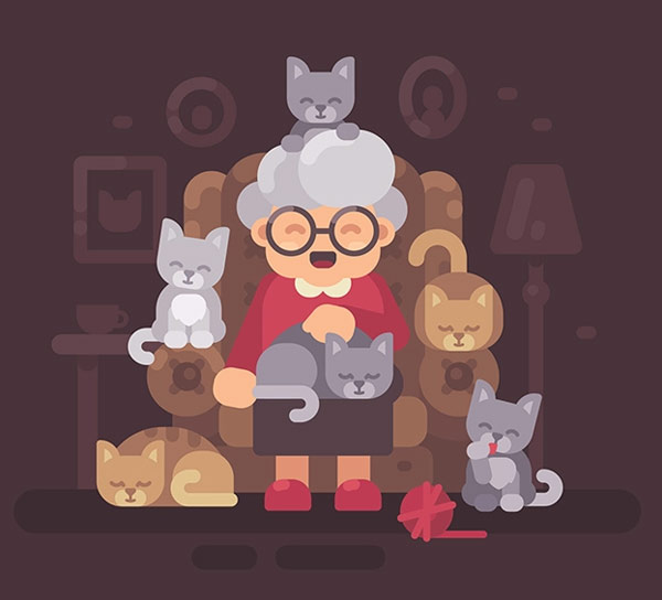 graphic image of grandmother with cats
