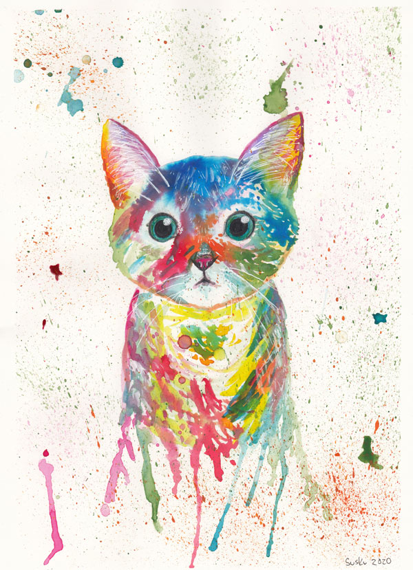 blue eyed watercolor cat