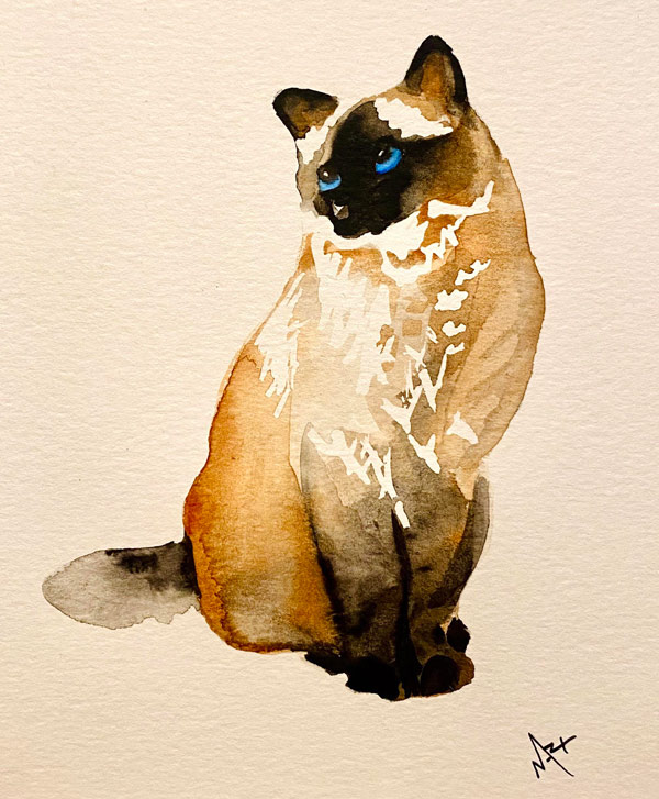 wayercolor siamese cat art