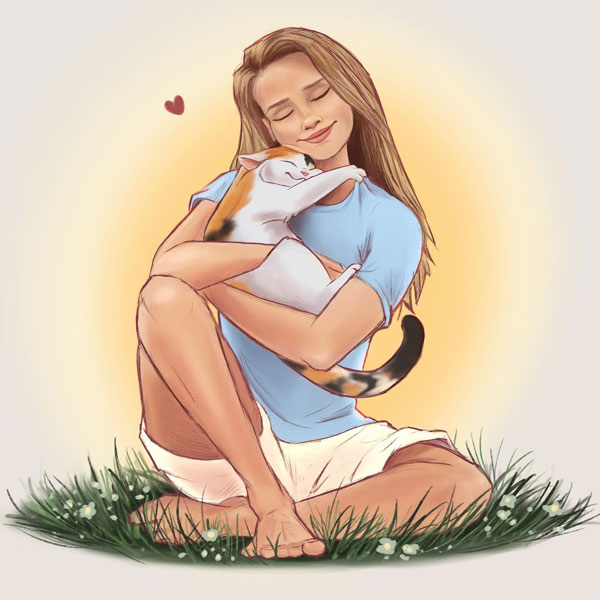 a woman loves her cat art