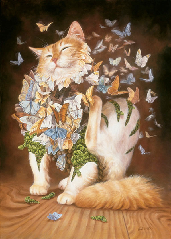 cat made of butterflies art