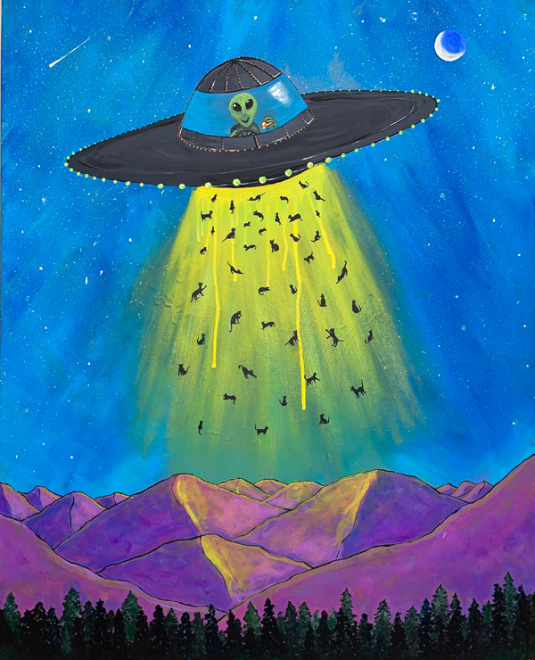 saucer abducts cats art