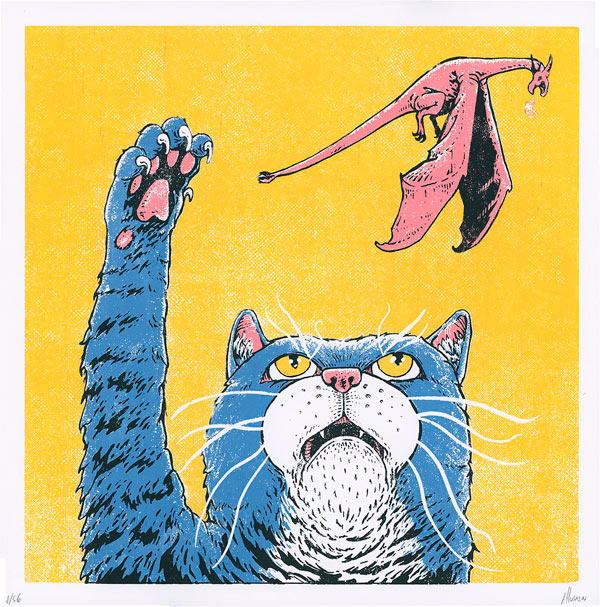 cat attacks pterosaur art