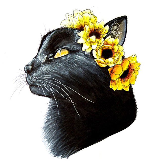 cat with yellow flower crown