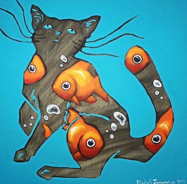 cat and goldfish painting