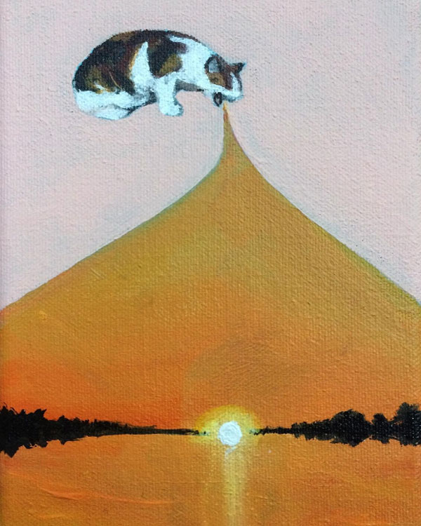 cat pukes a sunset art