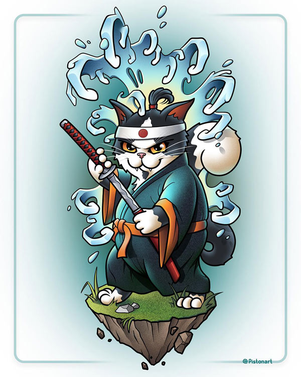 cat samurai art