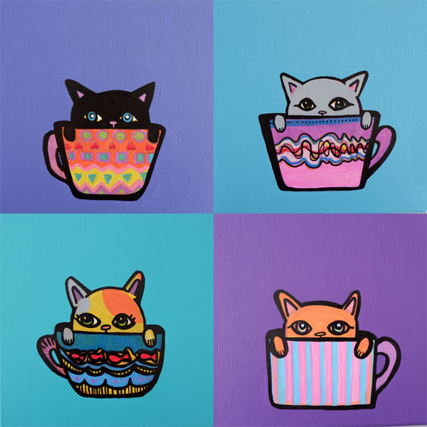 cats in cups art