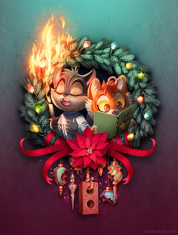 cat sin xmas wreath art