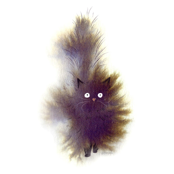 fluffy cat watercolor