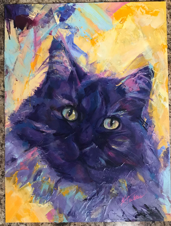 purple cat oil painting art