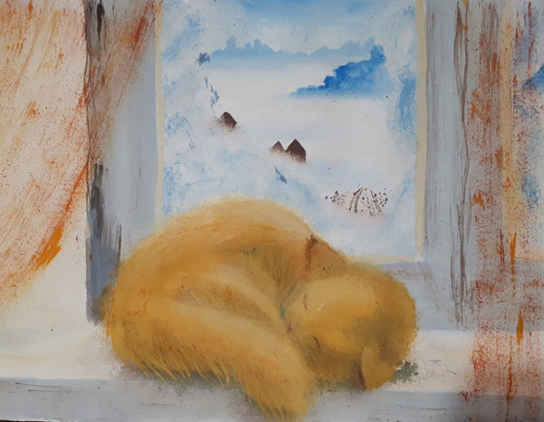 sleeping yellow cat art