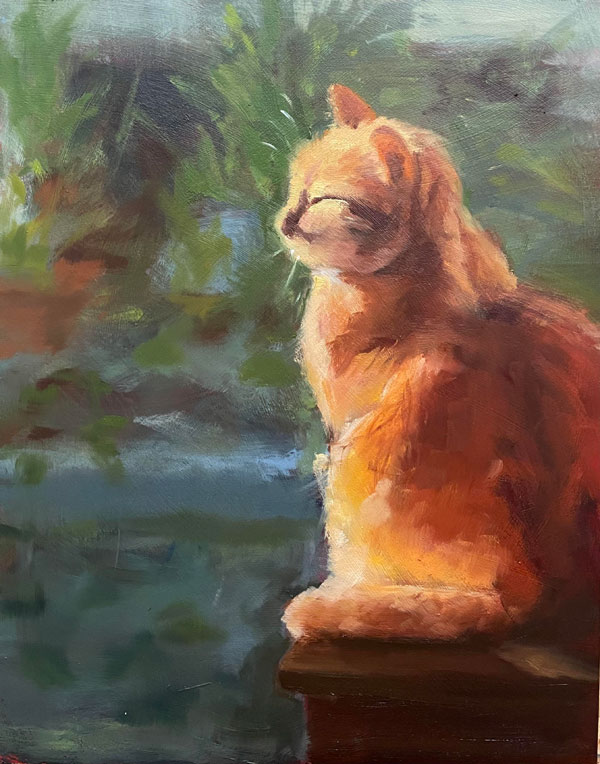 sunbathing cat art