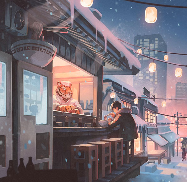 tiger ramen shop art