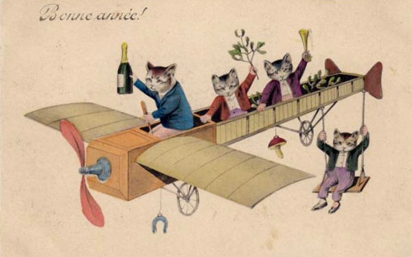 vintage cat new year's card