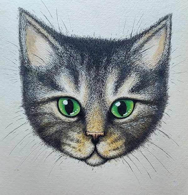 cat head watercolor