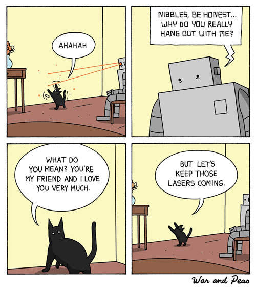 cat and laser robot cartoon