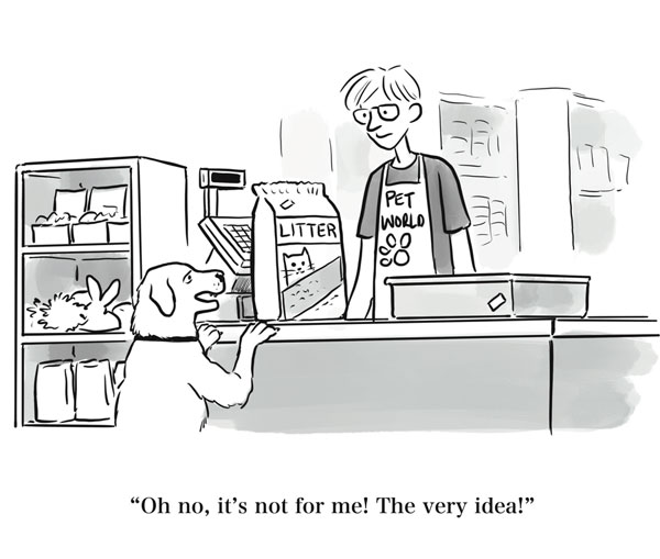 dog buys cat litter  comic