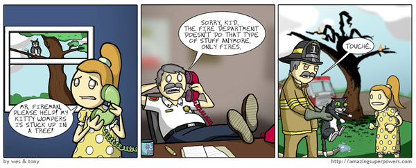 cat rescure fireman comic