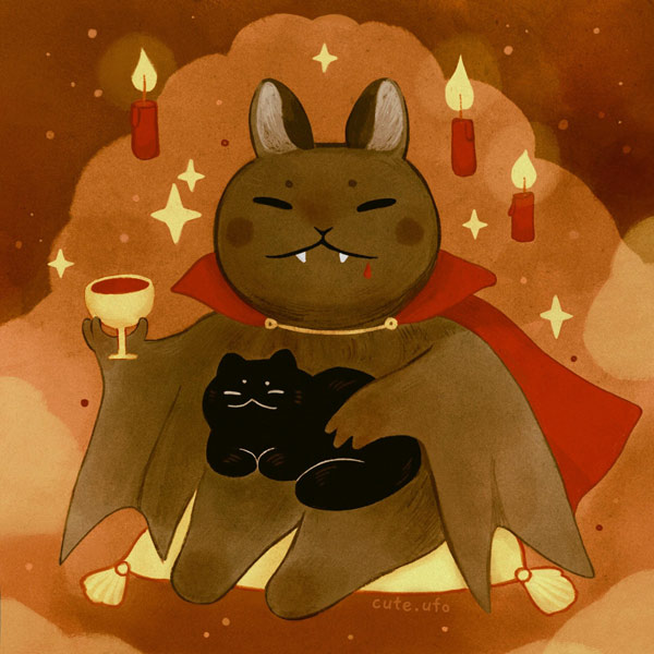 bat holds cat art