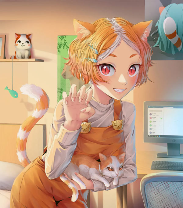 catgirl and cat art