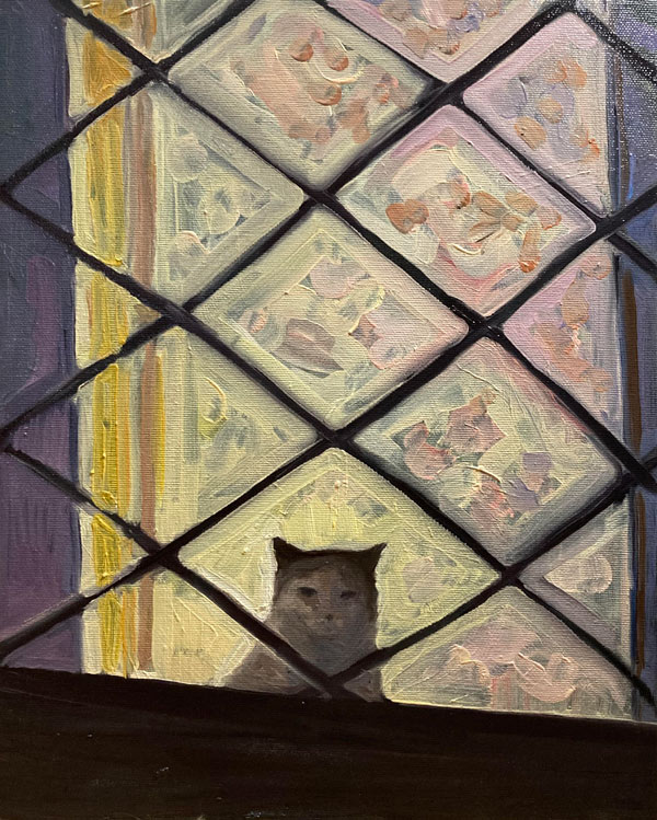 cat stained glass oil paint art