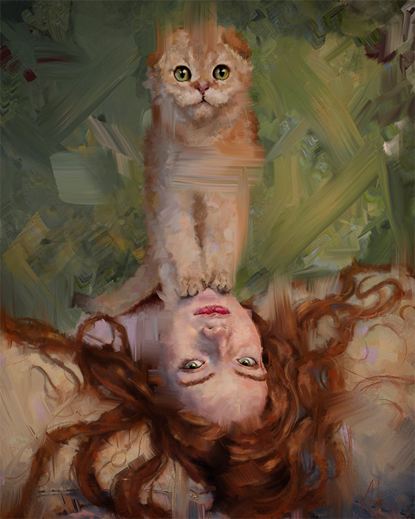 cat on lady art