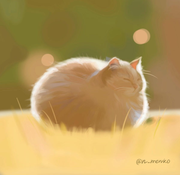 fuzzy ball  cat art