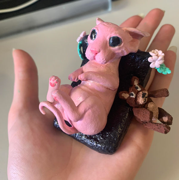 hairless cat polymer clay art