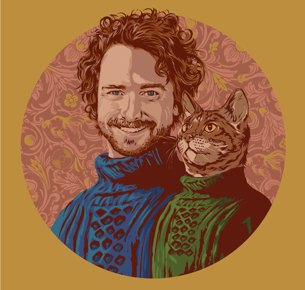 man and  cat art