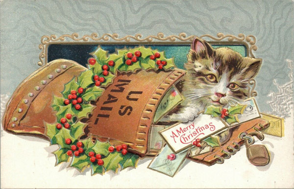 vintage xmas cat art