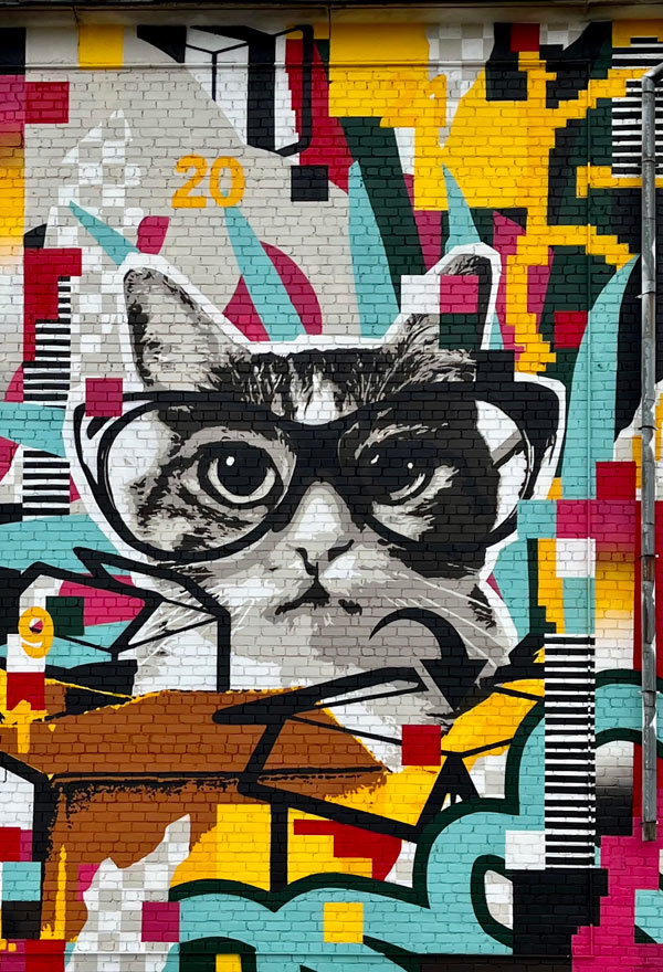 large street mural with cat
