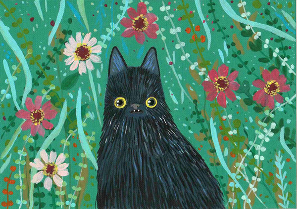 strange cat with flowers art