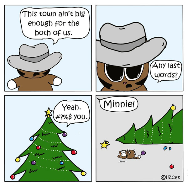 cat fights xmas tree comic