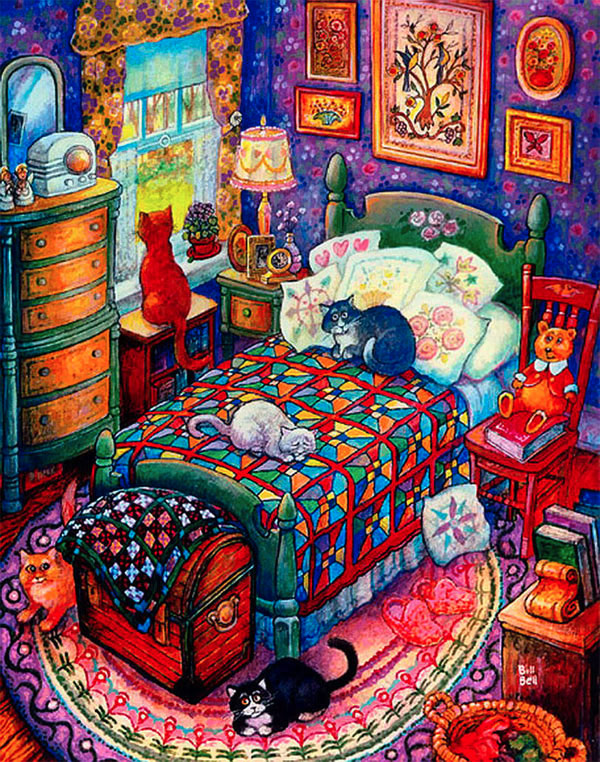 country bedroom cats art