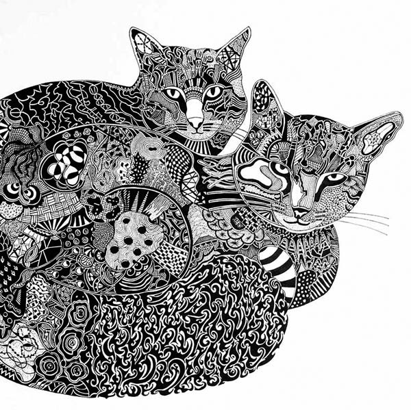 black and white cat art