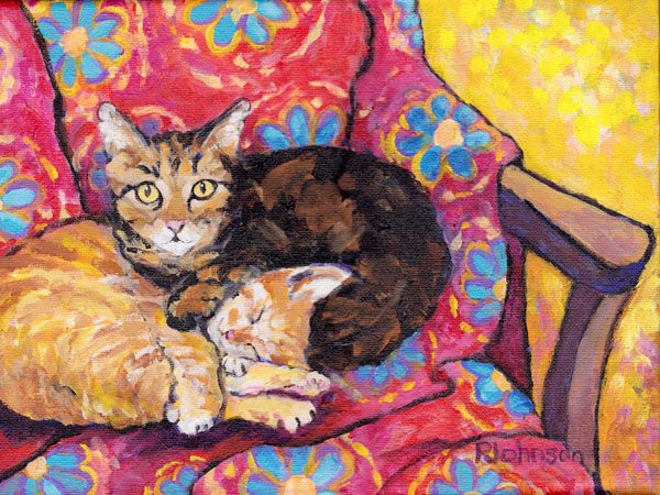 two cats on rocker art