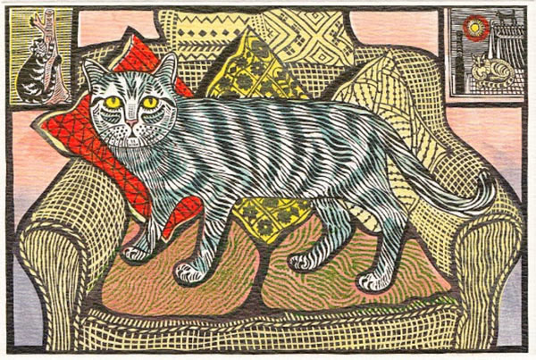 woodcut cat art