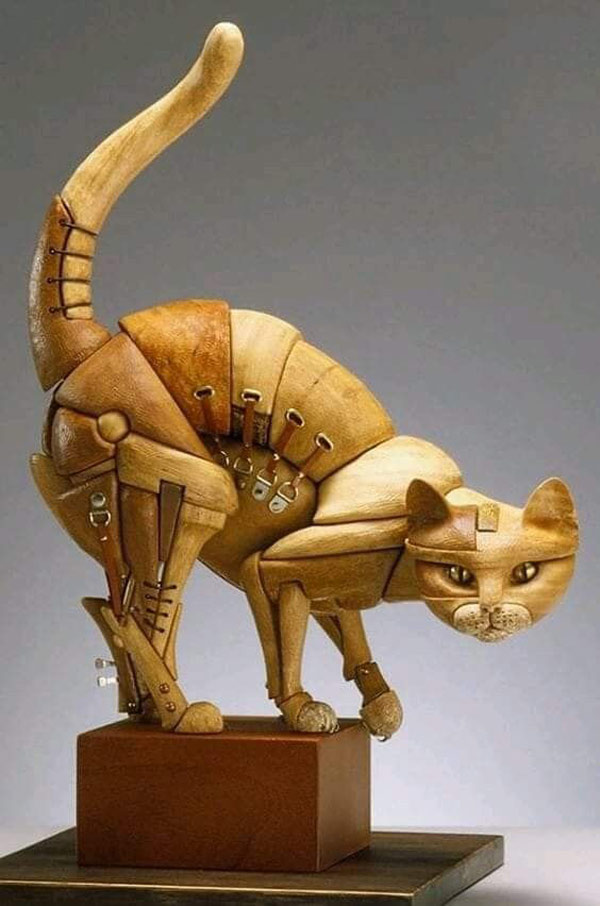 wooden cat sculpture