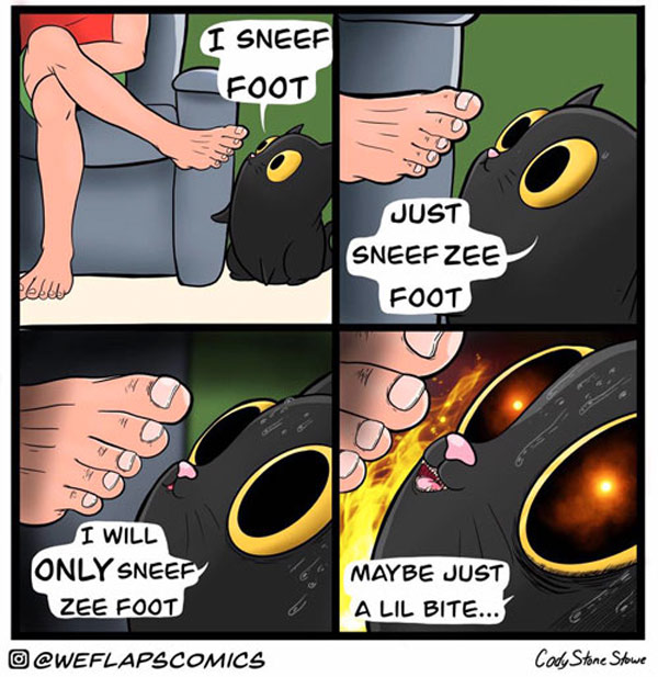 cat bites feet comic