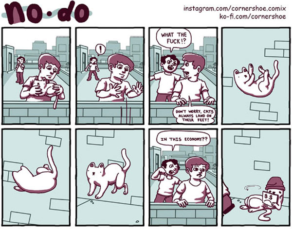 cat lands on feet comic