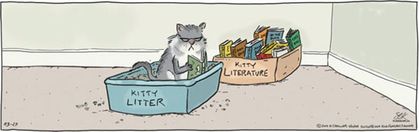 cat reading in litter box comic