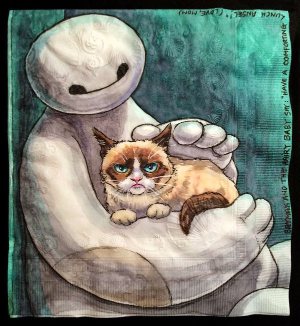 baymax meets grumpy  cat art