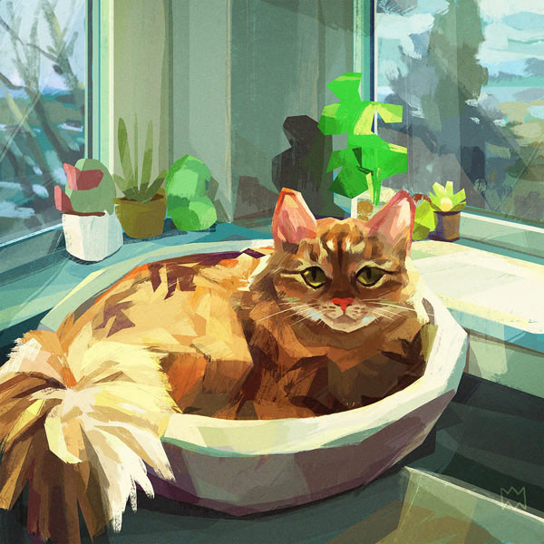 cat in bowl painting
