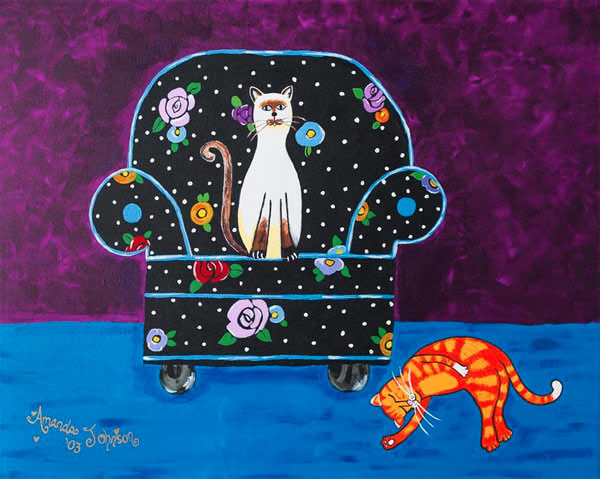 cat on black chair art
