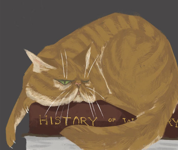 cat on book art
