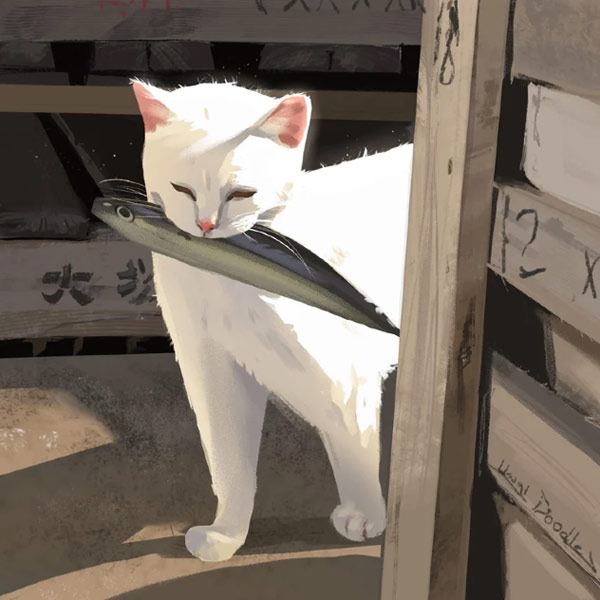  cat with fish art