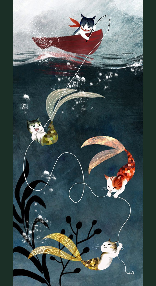 mermaid cat art